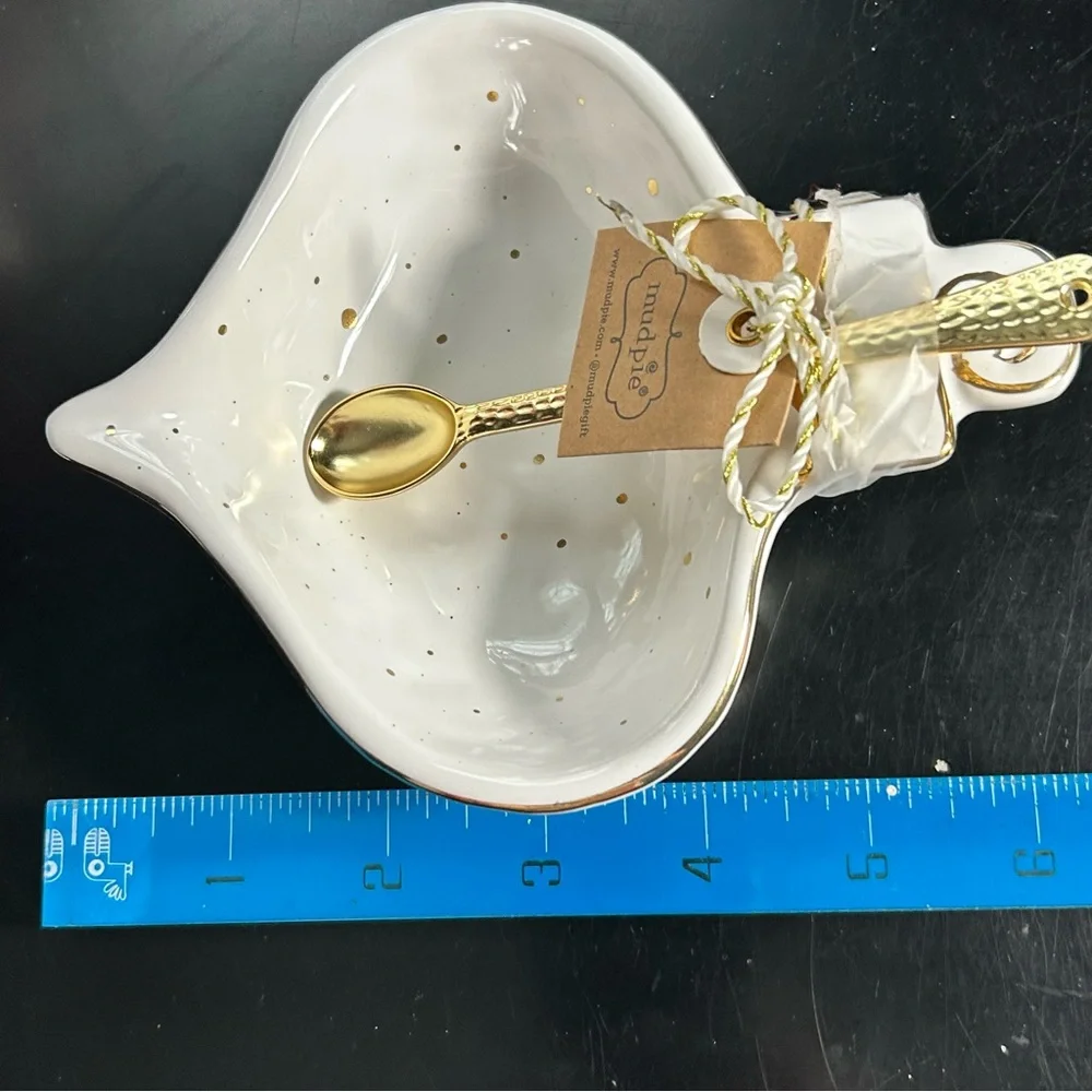 Mud Pie Festive Cream Ornament Bowl with Gold Accents & Gold Serving Spoon - Picture 7 of 7